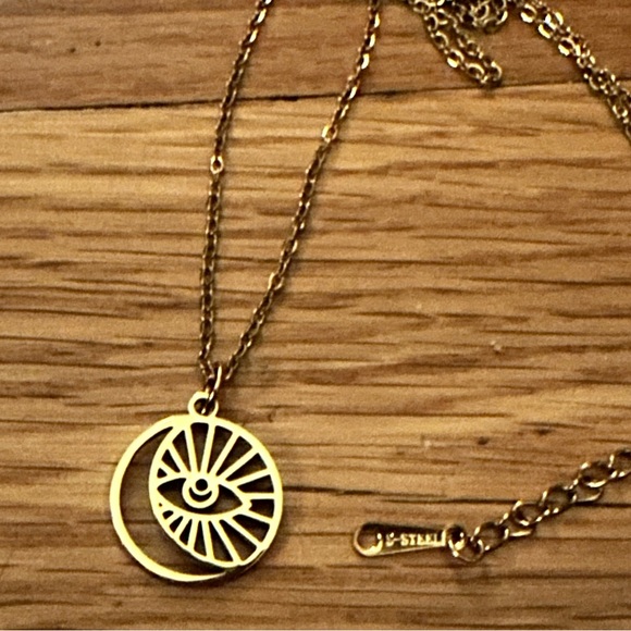 Eye See the Sky Eye of Ra Egyptian Sun Crescent Moon Yin Yang Celestial Necklace - Picture 11 of 12